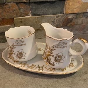 Vtg 1983 ROYAL CROWN Arnart Imports 50TH ANNIVERSARY Creamer Sugar Serving Tray